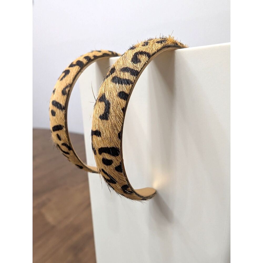 Leopard Print Calf-Hair Hoop Earrings